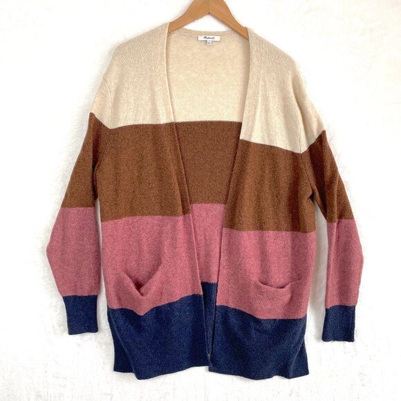 Madewell Kent Colorblock Striped Wool Alpaca Long Cardigan Sweater Womens M - Picture 1 of 10